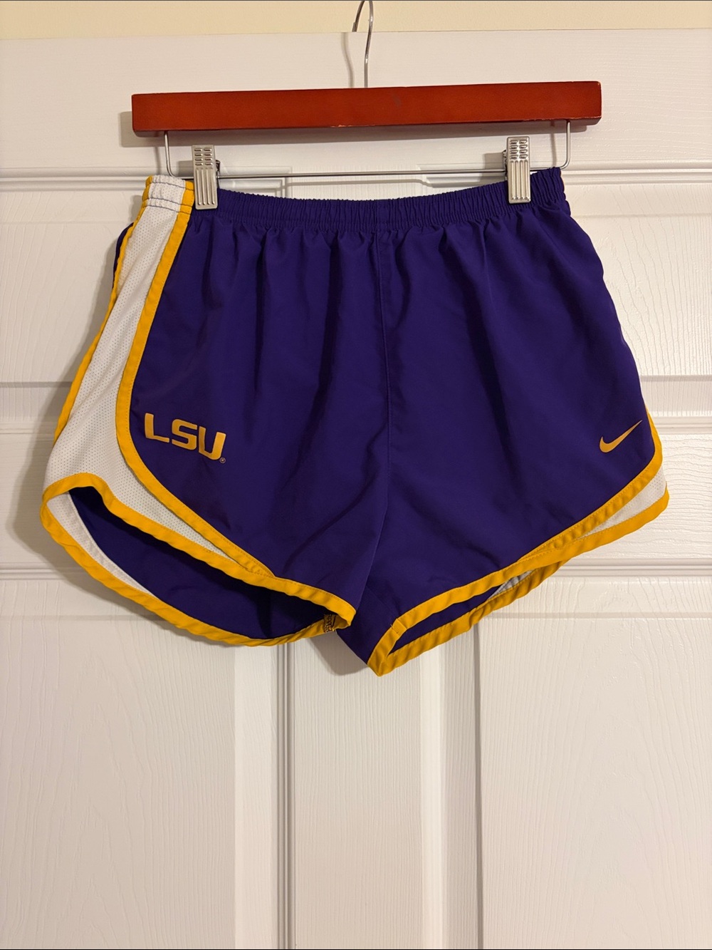 Nike LSU Tigers Women's Tempo Athletic Running Shorts Purple Gold